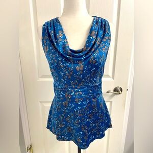 Banana Republic Blue & Grey Cowl Neck Blouse Sleeveless Fitted Sz 6